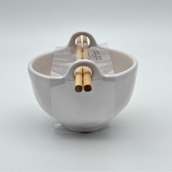 Rae Dunn RICE Ceramic Glossy Rice Bowl with Chopsticks - Picture 3 of 5